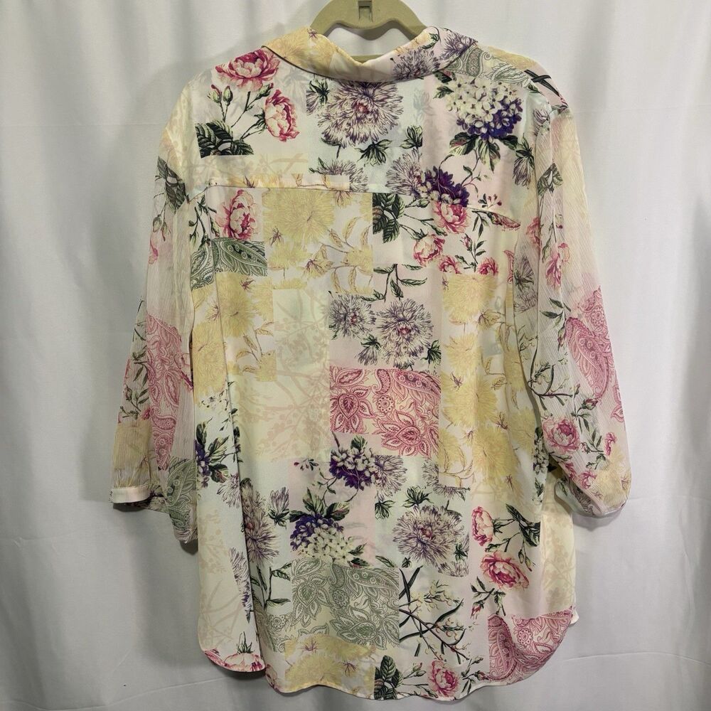 Cynthia Rowley Womens Plus 2X Multicolor Mixed Pattern Button Up Blouse Shirt - Picture 8 of 8